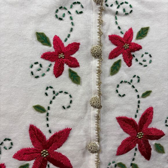 Designers Originals NWT Sweater Vest Poinsettia Embroidered Beaded Ivory XL I285 - Picture 2 of 8